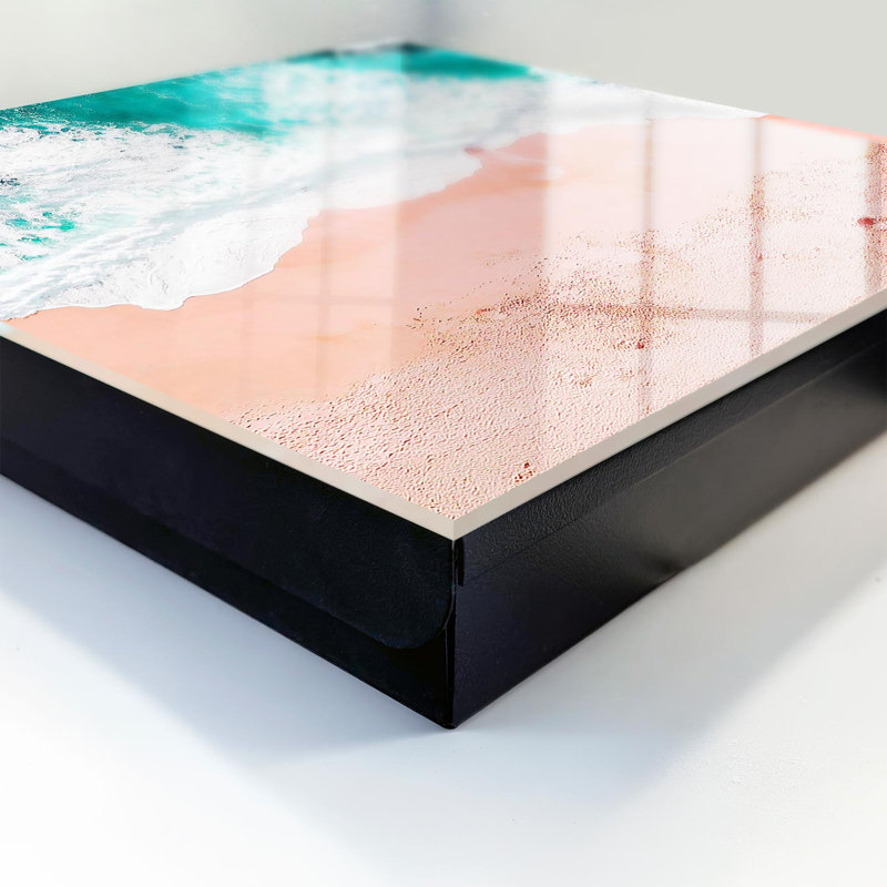 Wall mounted key box, Opens to the left, 30x30x5, White, Joyful waves against the pink sand, 