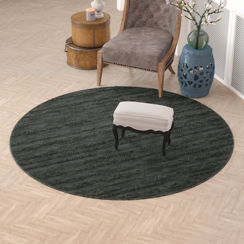 Hartzler Handmade Flatweave Charcoal/Ivory Area Rug, Round 6'