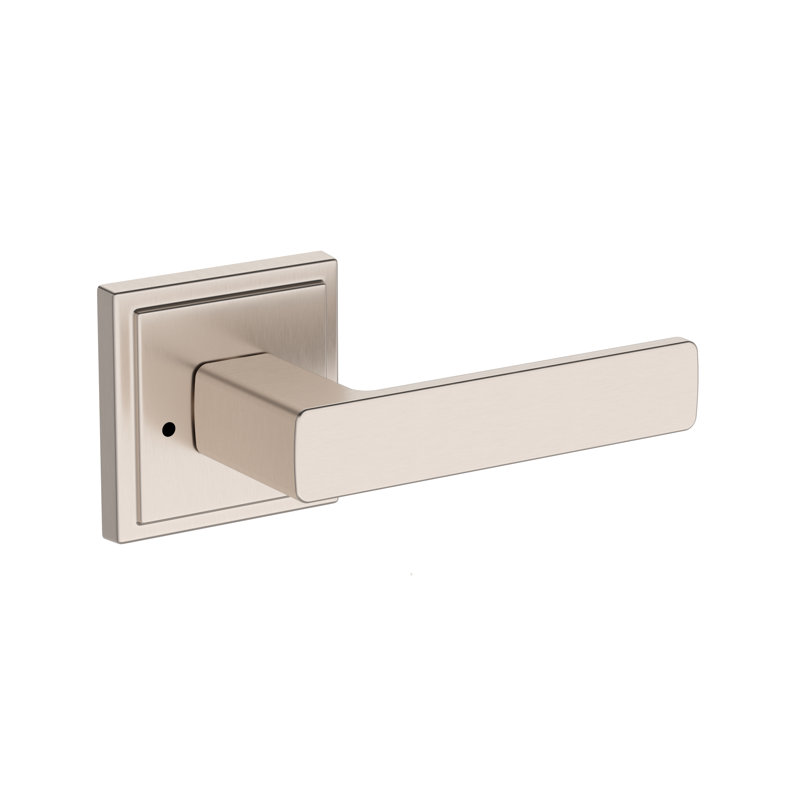 Sharpe Privacy Lever with Stepped Square Rose in Satin Nickel, Satin Nickel