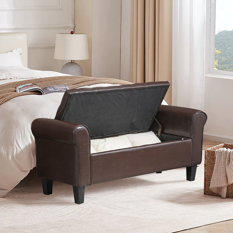 Escarleth Faux Leather Upholstered Storage Bench, Brown
