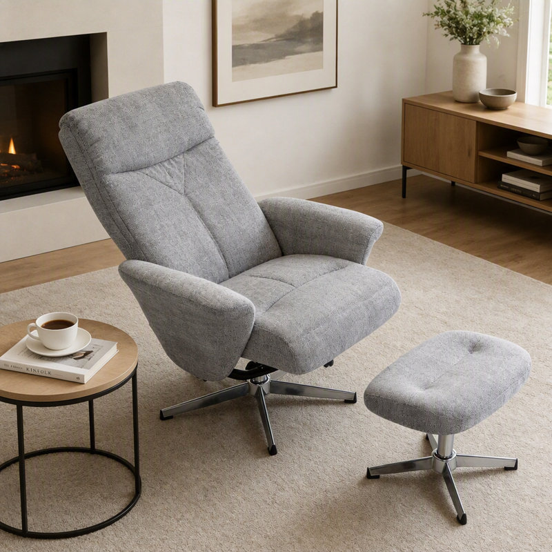 Fauteuil inclinable pivotant en chenille avec repose-pieds, conception ergonomique pour un maximum de confort et de détente dans n'importe quelle pièce