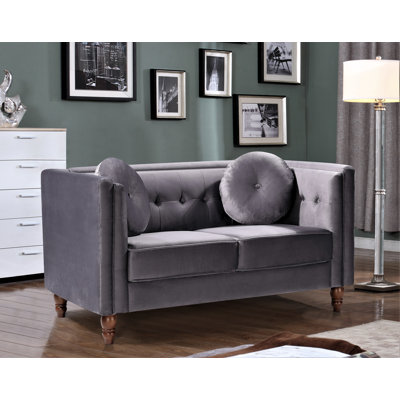 Eveland 58.3" Velvet Tuxedo Arm Chesterfield Loveseat