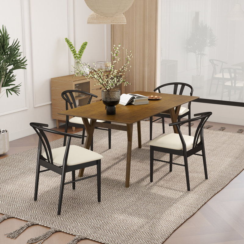 Table de salle à manger en bois avec chaises triangulaires Merrimac, 5, Noir