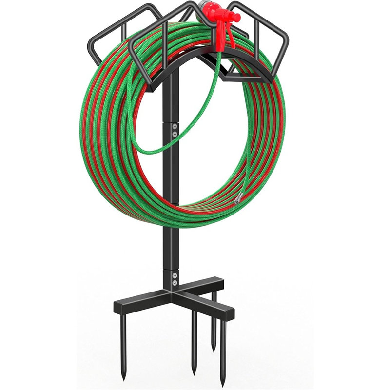 Support pour boyau d'arrosage super stable, support de rangement pour boyau d'arrosage amovible, pouvant contenir jusqu'à 150 pi de boyau d'arrosage pour la cour, la pelouse et la ferme, noir
