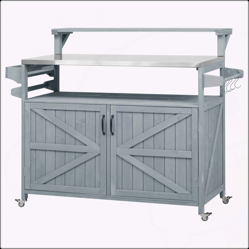 Îlot de cuisine extérieur polyvalent avec des matériaux de qualité supérieure et de multiples options de rangement, Bleu gris