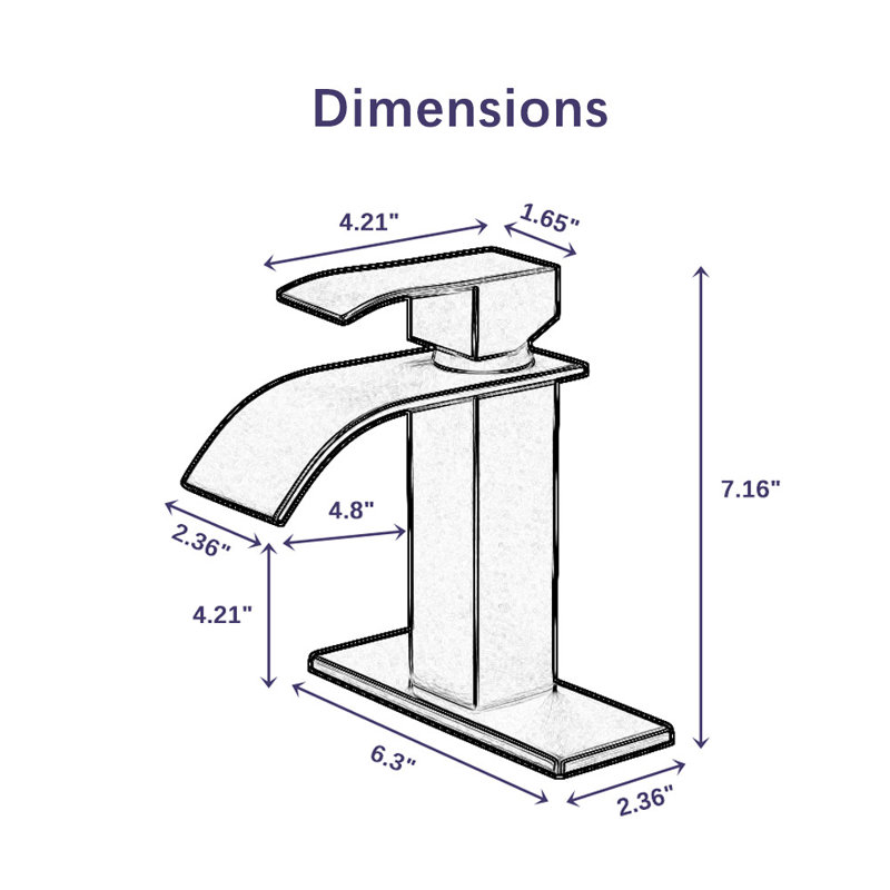 Single Handle Waterfall Bathroom Sink Faucet with Deck Plate in Matte Black, Matte Black