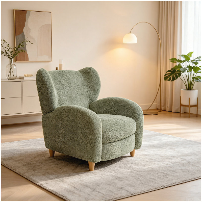 Chaise nordique, chaise multifonctionnelle en tissu chenille, canapé décoratif, dossier incurvé, salle d'étude de salon, vert olive