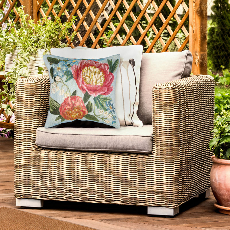 Secret Garden Indoor/Outdoor Throw Pillow, Light Blue, Square 18"