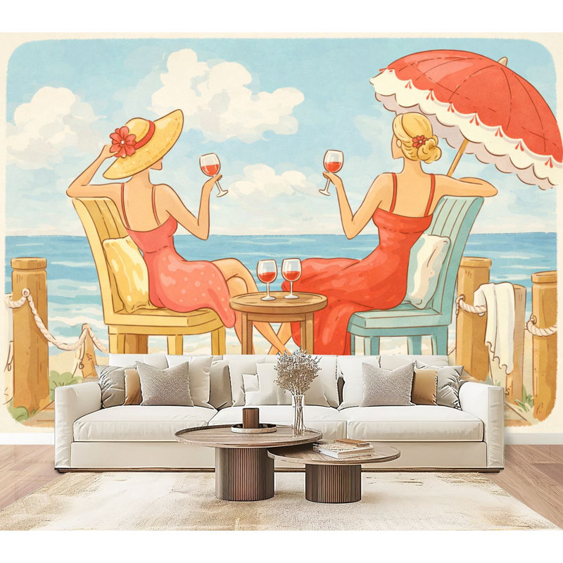 Papier peint auto-adhésif Friends Jetty Beach Girls, L 96 po x l 69 po