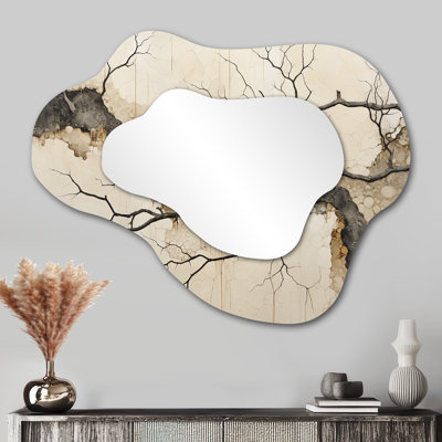 Moody Minimalisme River Forest I - grand miroir mural de forme irrégulière beige