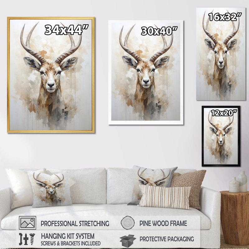 Minimalisme antilope Ibex I, H 32 po x l 24 po x P 1 po, Toile tendue
