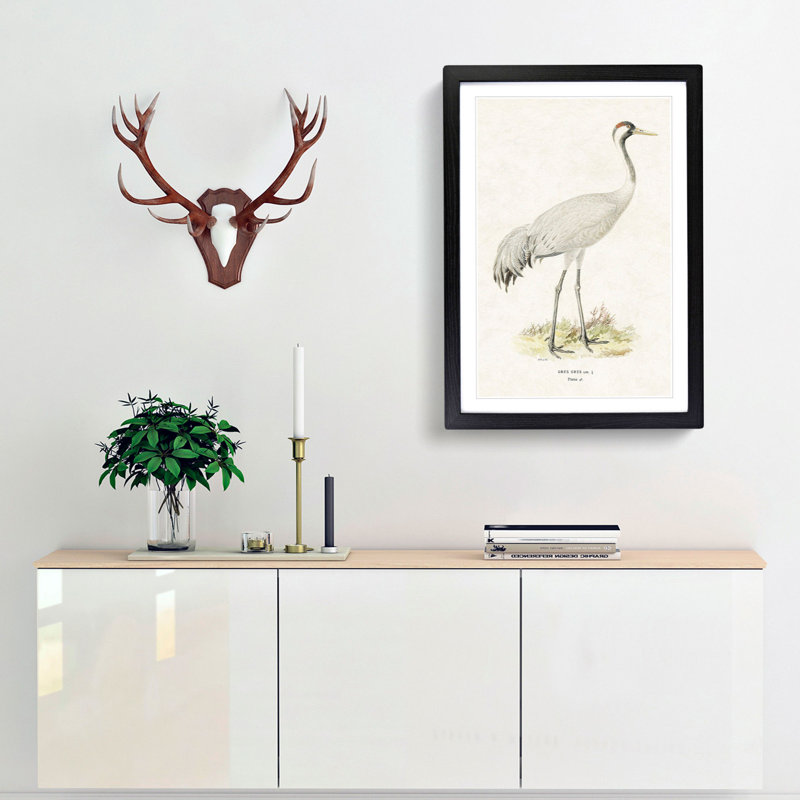 Common Crane by Von Wright - Picture Frame Painting Print, Black Framed, 48cm H x 36cm W x 2cm D