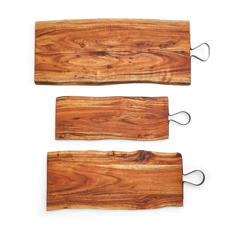 Set Of 3 Serving Boards With Iron Handle