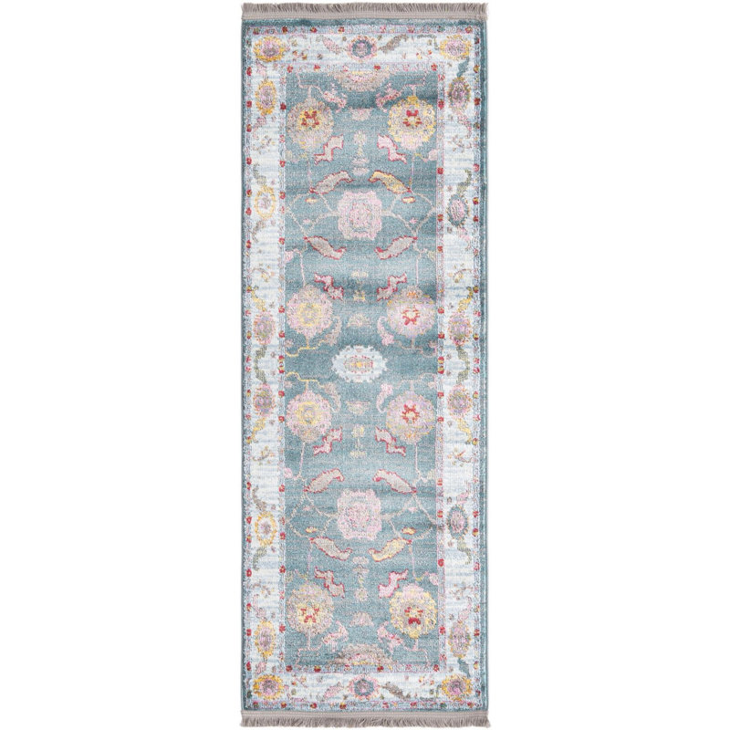 Tapis transitionnel Marvella gris et bleu, Tapis de couloir 2 pi 2 po x 6 pi
