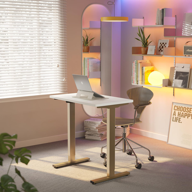 Electric Standing Desk With 4 Memory Presets, Wide Height Adjustment, Durable Steel Frame & Easy Assembly, White/Gold