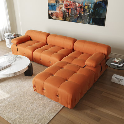 Cylar 104" Wide Velvet Reversible Modular L Shaped Sectional Sofa & Chaise with Ottoman