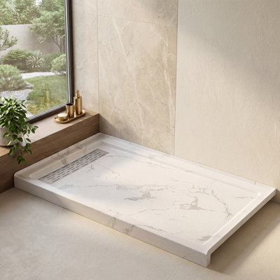 60"W X 36"D Rectangle Shower Base, Marble-Look Acrylic Shower Pan With Anti-Slip Texture