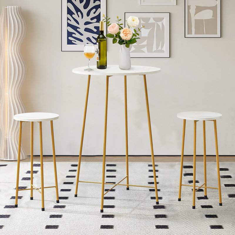 Rayshad 2- Person Counter Height Dining Set, White/Gold