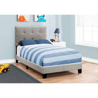 Upholstered Grey Linen Twin Bed - Foam Cushioned For Relaxation Size Frame Construction Long-term Use