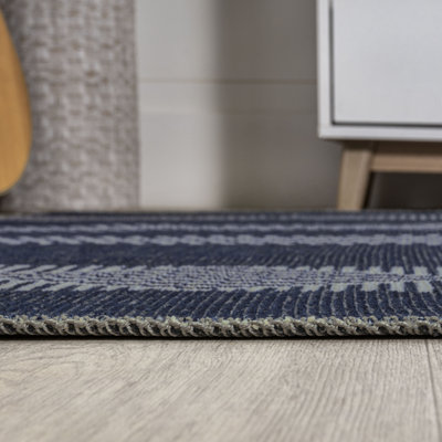 Braylyn Trellis Stripe Machine-Washable Navy/Gray Rug