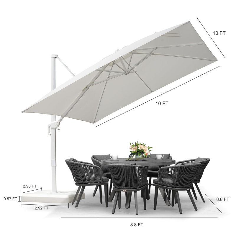 Parasol carré en polyester 10 'x 10', Blanc, L 120 po x P 120 po