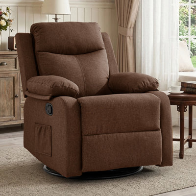  Recliner Chair, 360° Swivel Rocker Recliners For Living Room, Small Recliner For Small Spaces, Fabric Manual Recliners With Side Pockects