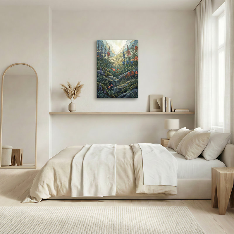 Art mural sur toile en verre coloré bleu et orange Wildflowers in Mountain Valley, H 48 po x l 36 po