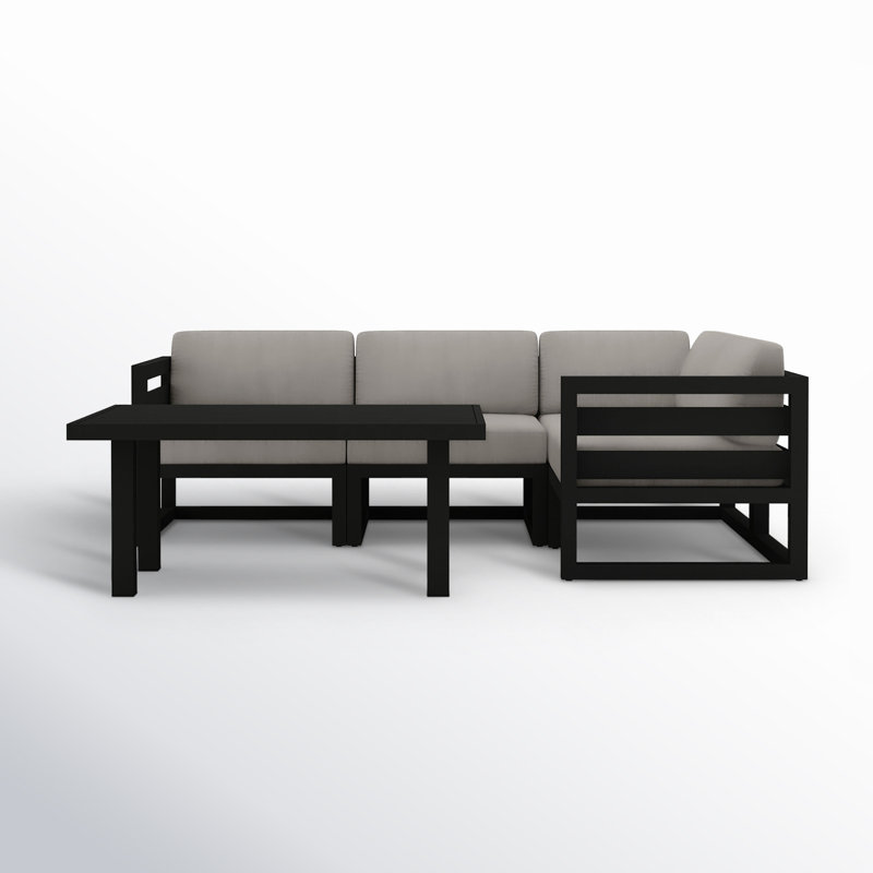 Avion Classic 5 Piece Sectional Set - Black - Cast Lagoon, Black, Canvas Charcoal Sunbrella® Canvas