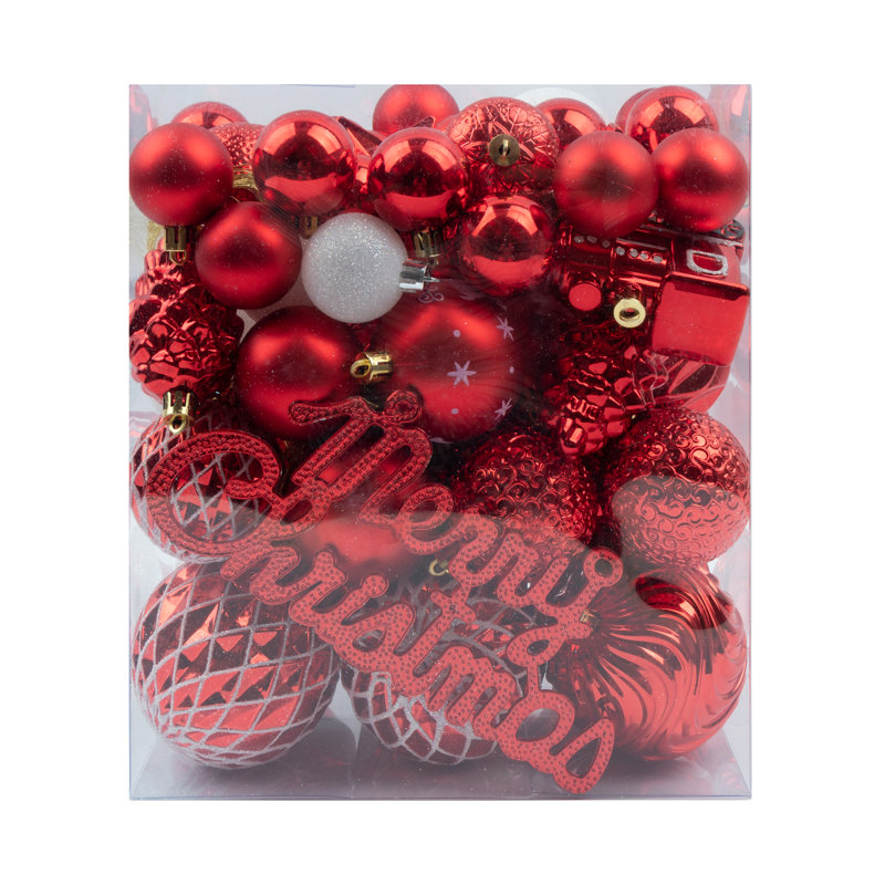 Ensemble de 65 décorations à billes incassables assorties, Rouge / blanc
