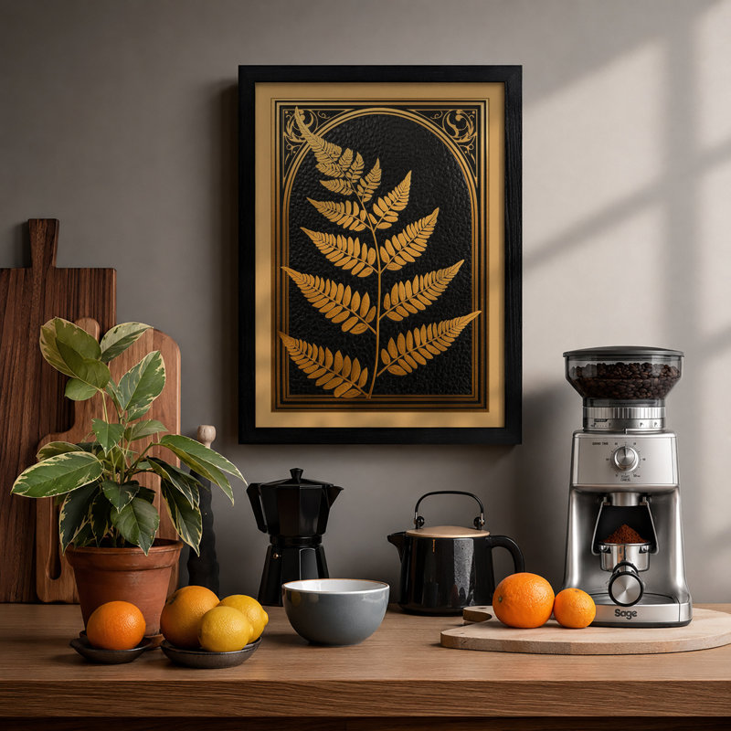 Golden Fern Study Botanical - Framed Print, A1 - 84.1 x 59.4 cm, Black