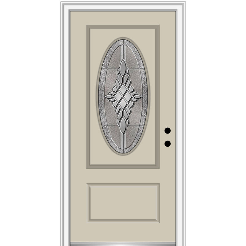 Petite porte d'entrée pré-suspendue ovale en fibre de verre 2 panneaux Grace, Ouverture vers la gauche, Noir / blanc brillant