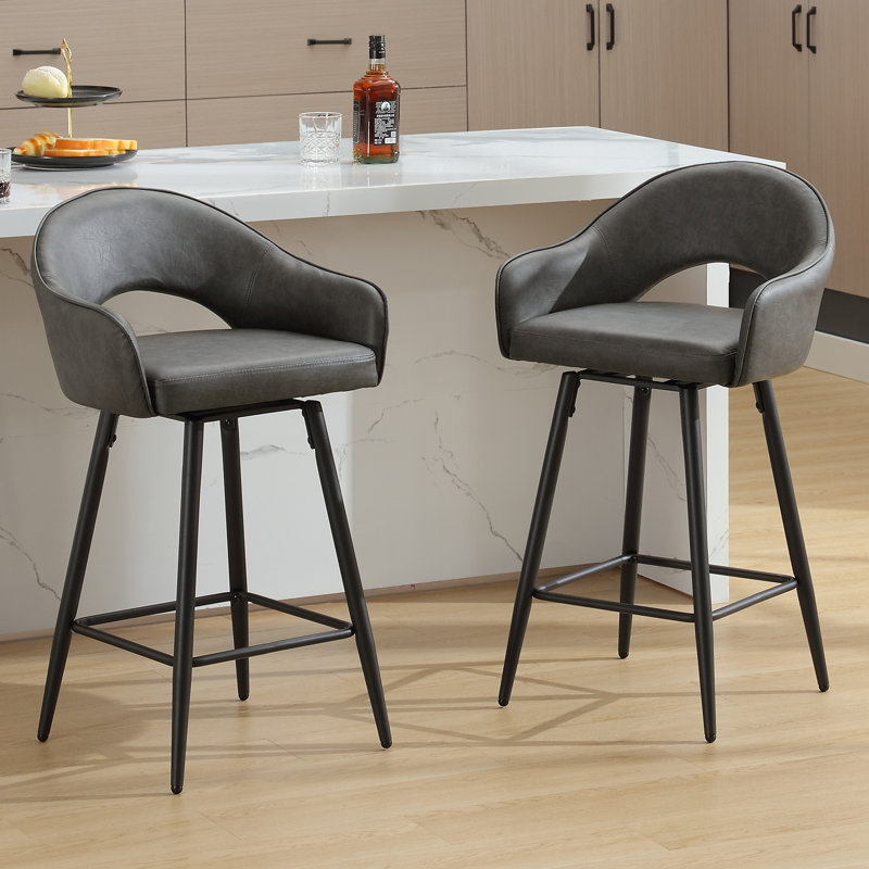 Tabourets de bar pivotants 27 po Tabourets de comptoir en similicuir à hauteur de comptoir Chaises pour îlot de cuisine, Gris