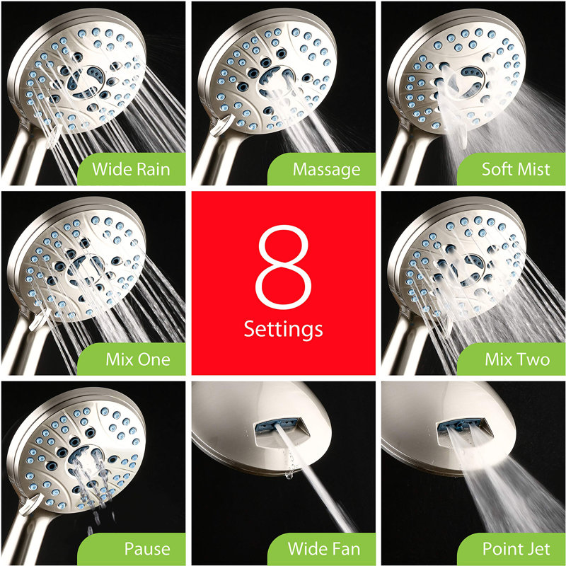 Pomme de douche à haute pression 8 modes, Nickel satiné