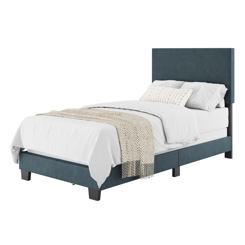 Lit tapissier Arlea, Simple, Polyester bleu