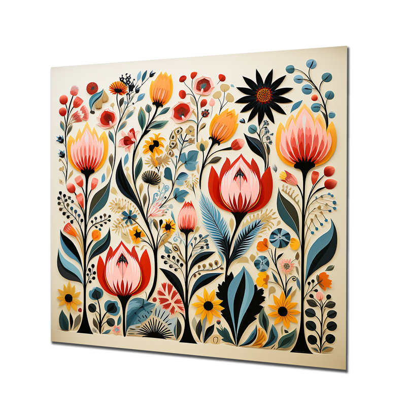 «Retro Vibrant Spring Flowers I - Wildflowers», reproduction d'art murale, Métal métal, H 16 po x l 16 po x P 1 po
