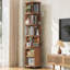 Bibliothèque pivotante à 6 niveaux avec portes, pivotant à 360°, sur roulettes, en bois massif, idéale pour les petits espaces, les coins, les chambres et les bureaux.