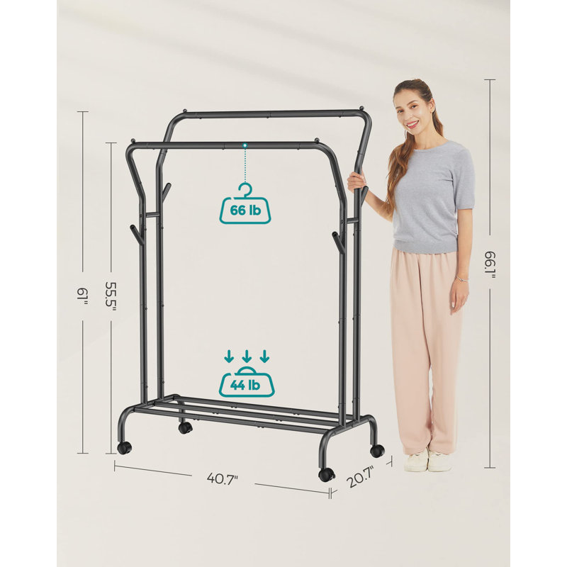 Black Alloy Steel Double Rod Portable Clothes Rack