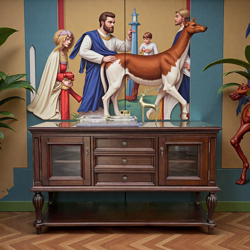 Buffet décoratif American Country, 35.63" H x 62.99" W x 19.69" D