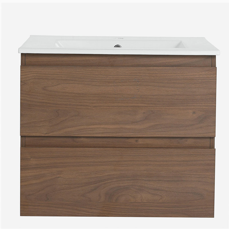 24-inch wall-mounted ceramic washstand, with 2 drawers