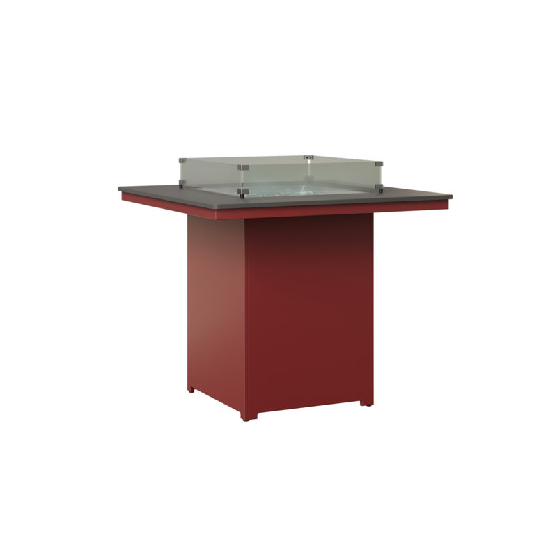 Berlin Gardens Numa Fire Pit Bar Table, 39" H x 47" W x 47" D, Hammered Top Stainless with Red Base