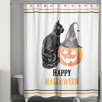 Rideau de douche simple pour chat et citrouille joyeux halloween Statler