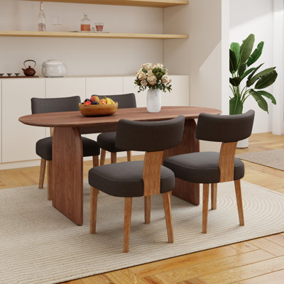 Dining Set Mid-Century Modern Wooden Table & Upholstered Chair Set For Home, Kitchen, Dining Room