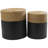 Black Wood Handmade Side End Accent Table with Brown Wrapped Seagrass Tabletops, Set of 2