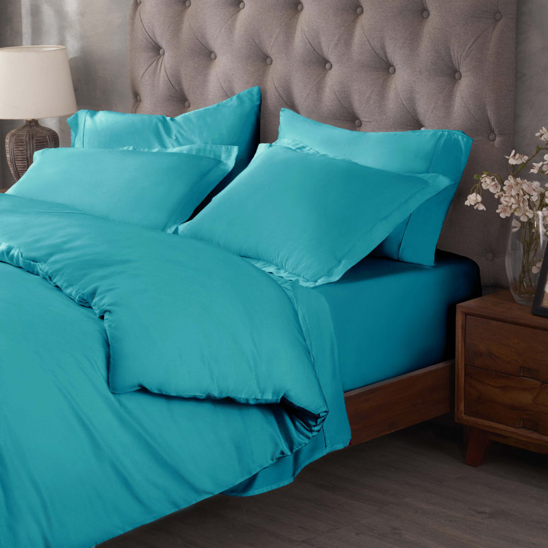 Lunete Egyptian Cotton Blend Modern & Contemporary Duvet Cover Set, Full / Queen Duvet Cover + 2 Pillow Shams, Teal