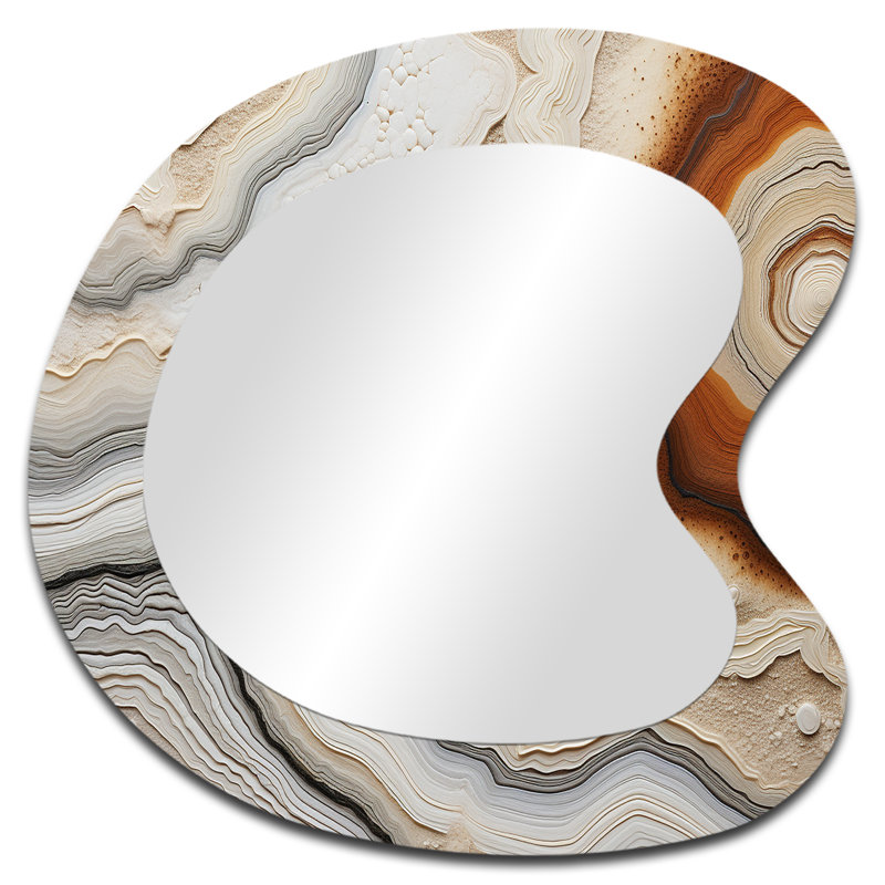 Faaiza beige et orange minimalisme Stone Geode III - miroir mural en forme de pierre Geode, 27 po x 27 po