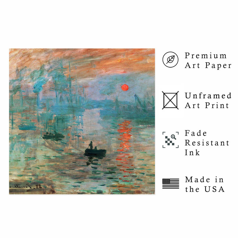 «Beach and Coastal Claude Monet - Impression lever du soleil», reproduction d'art classique sans cadre, H 10 po x l 10 po