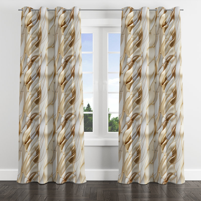 Rideau occultant à œillets doré et blanc champagne Marble Waves I - 1 panneau, L 52 po x L 63 po, Œillets argentés