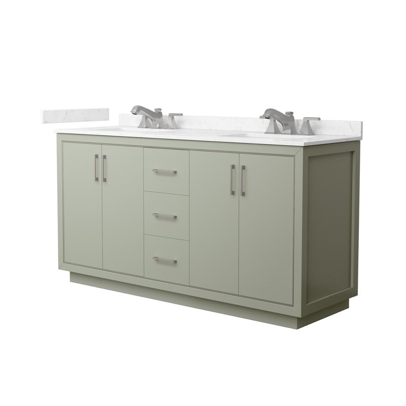 Meuble-lavabo double autoportant Icon, Marbre de culture de Carrare, 66"