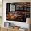 Toile «A Cosy Caf Scene» mettant en vedette un ordinateur de bureau élégant présentant un art mural-245878456