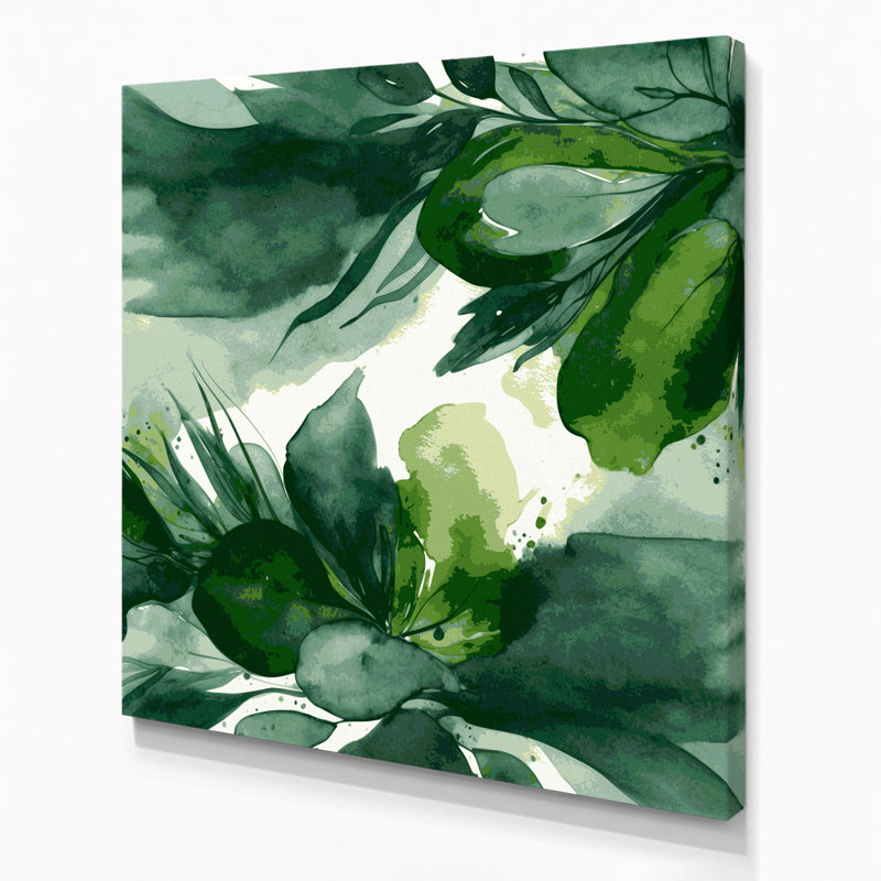 "Watercolor Abstract 13", art mural sur toile verte, 16" H x 16" W